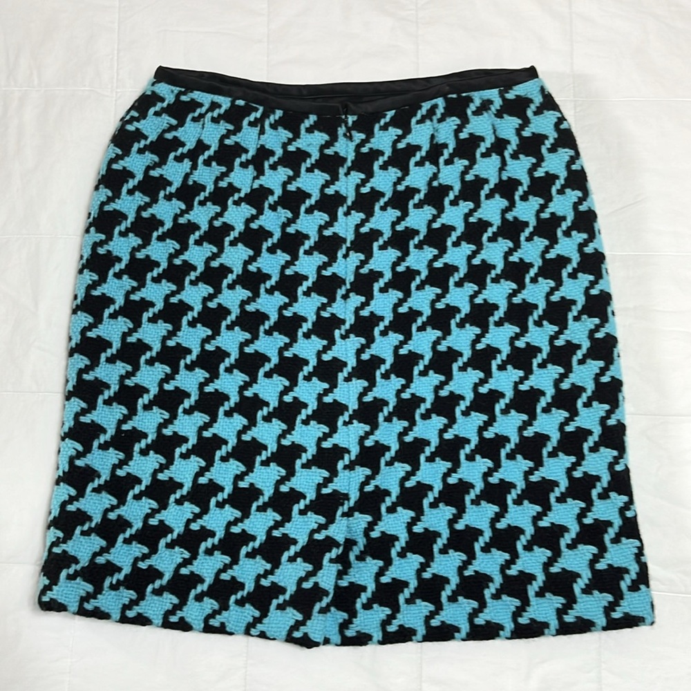 Carlisle Wool Cashmere Houndstooth Pencil Skirt 6 Blue Black Career Chic Lined - Picture 3 of 7